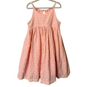 SHABBY CHIC Girls Dress Size 6 Peachy Pink Eyelet Sundress Cotton Poufy
